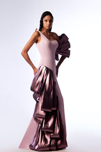 HerTrove-Cascading metallic crepe dress