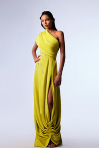 asymmetric crepe dress Crepe Dress with Asymmetric Neckline Light Blue / FR 48