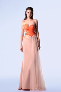 HerTrove-Asymmetrical neckline crepe and lace dress
