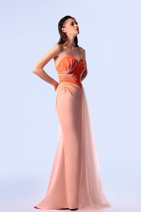 HerTrove-Asymmetrical neckline crepe and lace dress