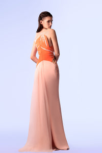 HerTrove-Asymmetrical neckline crepe and lace dress