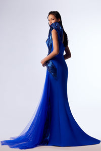 HerTrove-Mermaid crepe dress with satin drapings