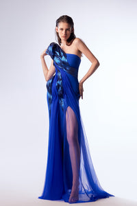 HerTrove-Crepe and metallic electric blue dress