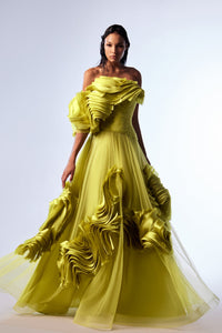 HerTrove-Draped tulle dress with pleats