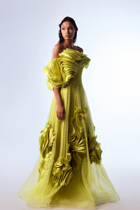 HerTrove-Draped tulle dress with pleats