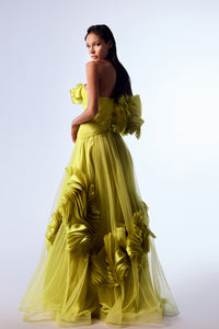 HerTrove-Draped tulle dress with pleats