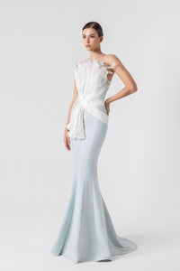 HerTrove-Mermaid Gown With Holographic Organza Accents
