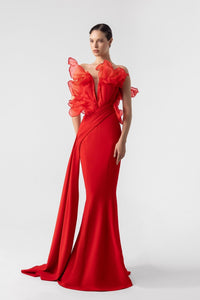 HerTrove-Plunging Neckline Mermaid Gown