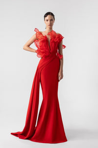 HerTrove-Plunging Neckline Mermaid Gown
