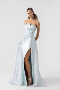HerTrove-High Slit Gown With Pleats
