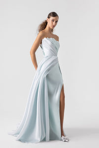 HerTrove-High Slit Gown With Pleats