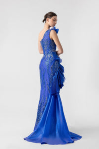 HerTrove-Side Slit Embroidered Gownwith Pleats