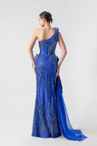 HerTrove-Side Slit Embroidered Gownwith Pleats