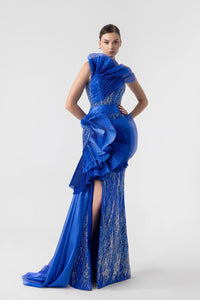 HerTrove-Side Slit Embroidered Gownwith Pleats