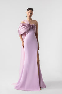 HerTrove-Side Slit Crepe And Organza Dress