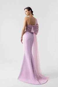 HerTrove-Side Slit Crepe And Organza Dress