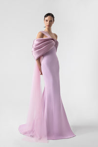 HerTrove-Side Slit Crepe And Organza Dress