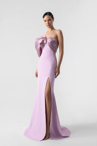 HerTrove-Side Slit Crepe And Organza Dress