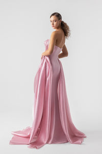 HerTrove-Strapless Crepe Gown With Organza Ruffles
