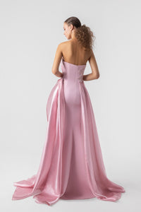HerTrove-Strapless Crepe Gown With Organza Ruffles