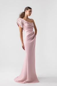HerTrove-Embellished One Shoulder Crepe Dress
