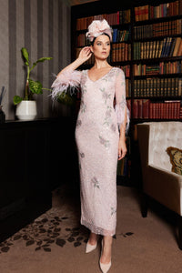 sequin v neck midi dress Sequin Floral V-Neck Midi Dress Light Pink / FR 48