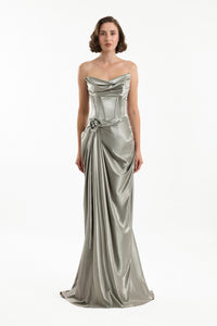 silver metallic strapless dress ZARA WOMAN NWT SS23 SILVER METALLIC STRAPLESS DRESS XS S 3152/390