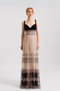 HerTrove-Beaded Embroidered Gown With A Heart-Shaped Neckline
