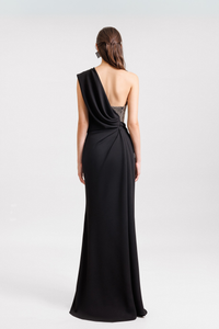 HerTrove-One-Shoulder Crepe Dress With Stone Corset