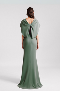 HerTrove-V-Neck Crepe Dress With Cape Sleeves