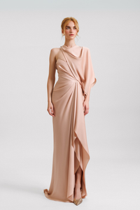 HerTrove-Asymmetrical Satin Dress With Slit
