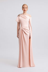 Asymmetrical Neckline Draped Dress Blush / Custom