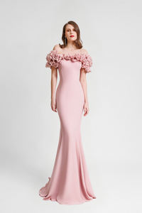 HerTrove-Off-Shoulder Floral Crepe Dress