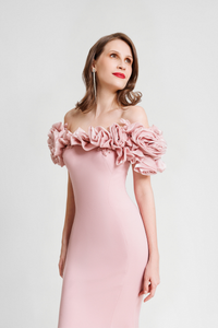 HerTrove-Off-Shoulder Floral Crepe Dress