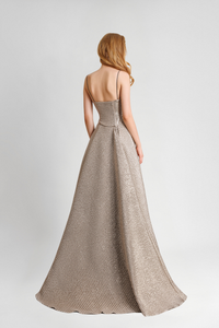 HerTrove-Beaded neckline sleeveless brocade dress