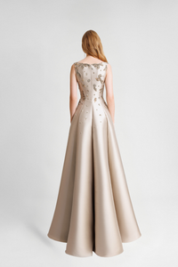 HerTrove-Asymmetrical Hemline beaded mikado Dress