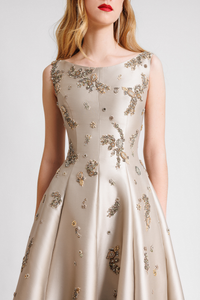 HerTrove-Asymmetrical Hemline beaded mikado Dress