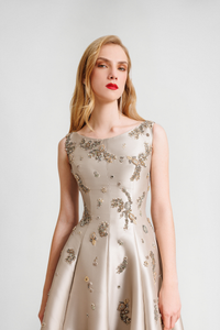 HerTrove-Asymmetrical Hemline beaded mikado Dress