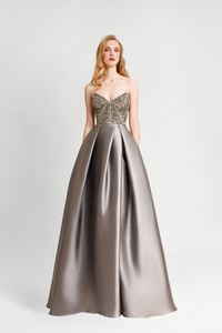 HerTrove-Strapless Beaded Corset Dress