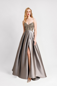 HerTrove-Strapless Beaded Corset Dress