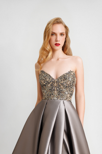 HerTrove-Strapless Beaded Corset Dress