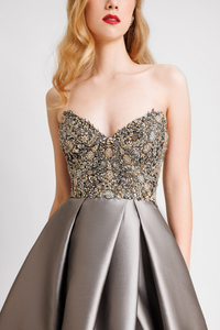 HerTrove-Strapless Beaded Corset Dress