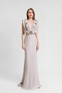 HerTrove-Deep V Neckline dress with beaded bodice