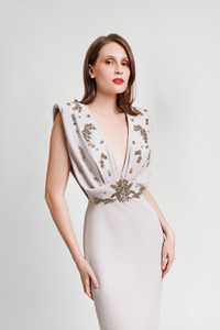 HerTrove-Deep V Neckline dress with beaded bodice