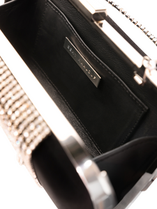HerPorte-Black Crepe Clutch with Stone Fringes
