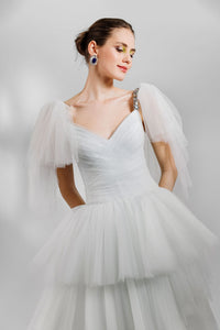 HerTrove-Tulle ruffled dress with beaded straps