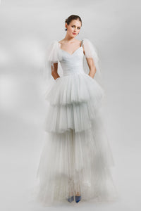 HerTrove-Tulle ruffled dress with beaded straps