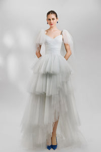 HerTrove-Tulle ruffled dress with beaded straps