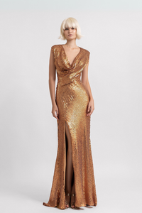 HerTrove-Cowl Neckline Sequined Dress