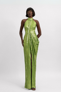 HerTrove-Halter Neck Draped Dress